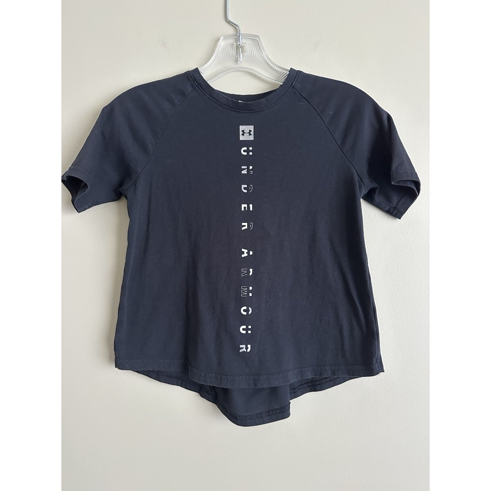 UNDER ARMOUR Girls Black T-shirt W/Gather In back; Size Youth Small